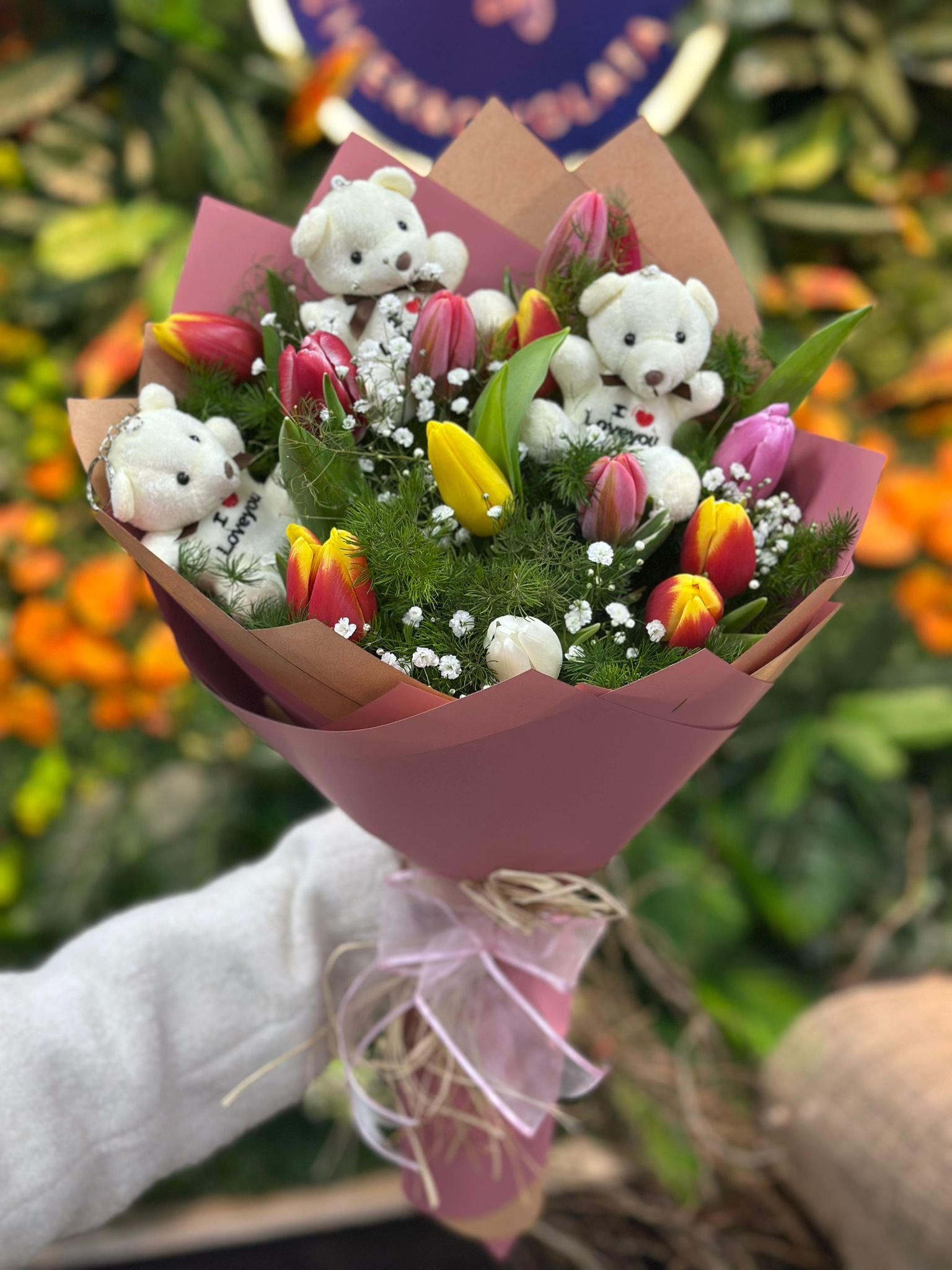 10'lu Ayıcıklı Lale Buketi