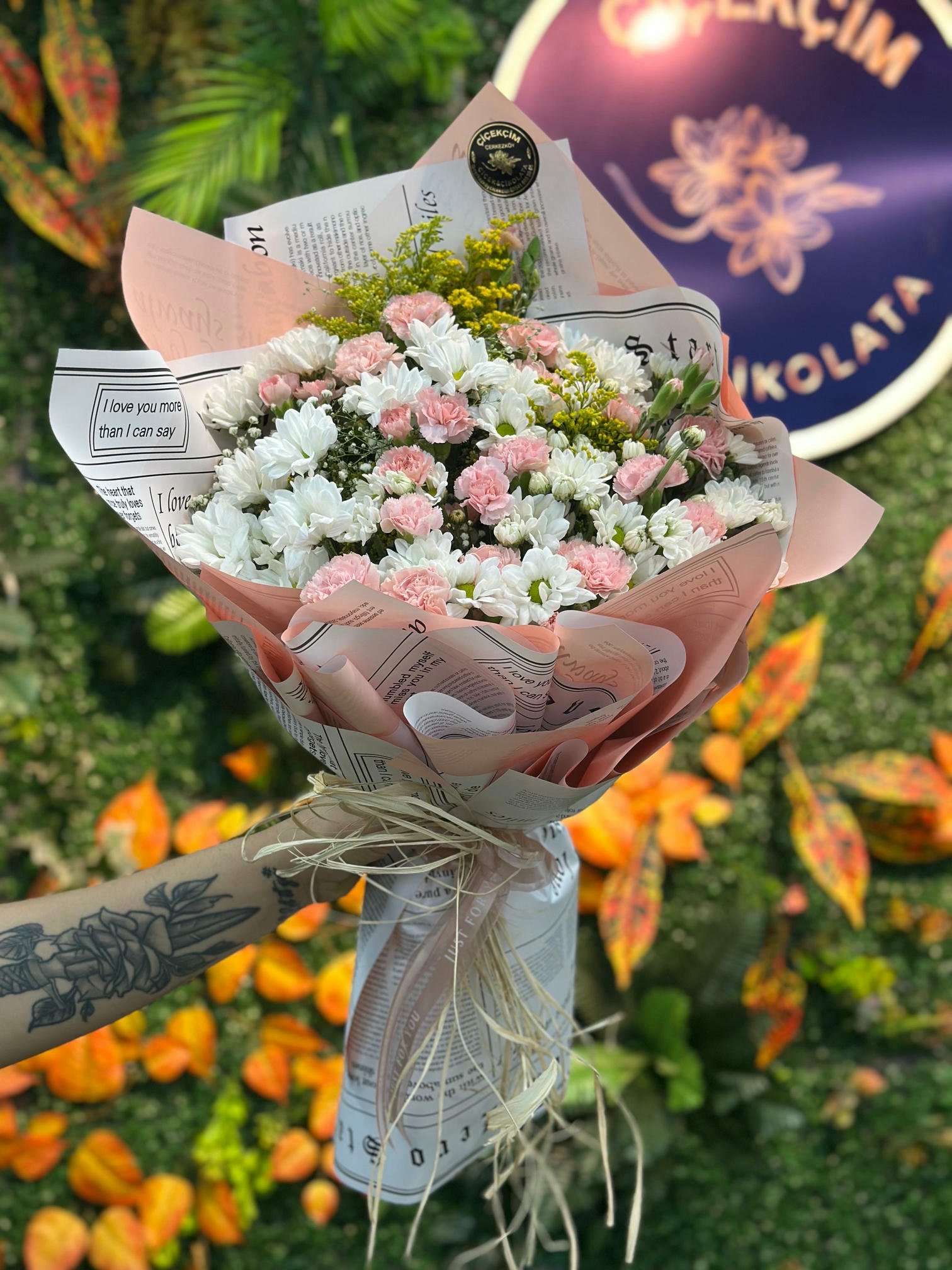 Papatya Pembe Ada Karanfili Buketi - Görsel 2