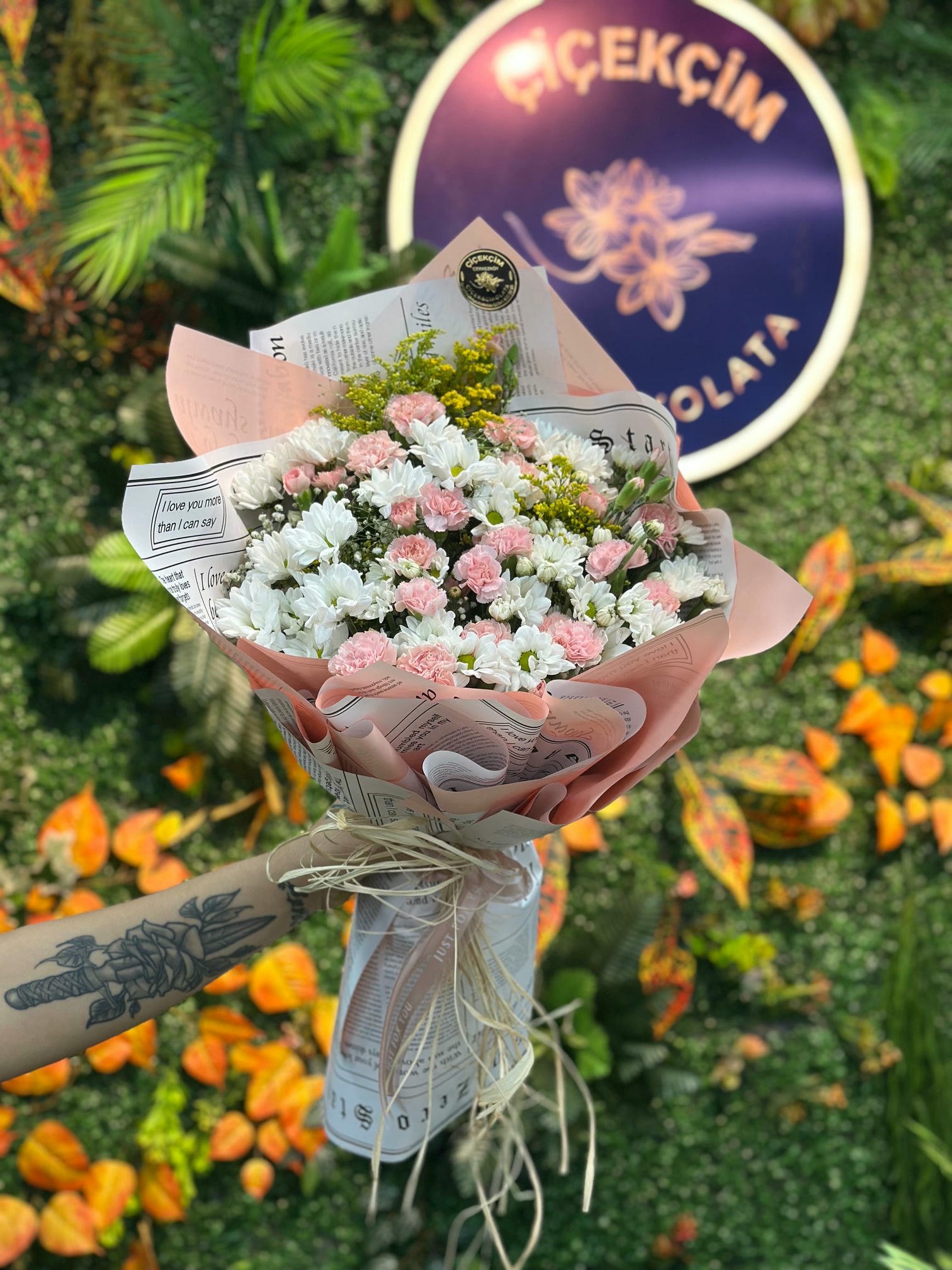 Papatya Pembe Ada Karanfili Buketi - Görsel 3