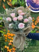 11 Pembe Gül Buketi Hasır Paketli