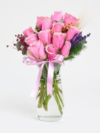 Kristal Cam Vazoda 13 Pembe Gül