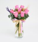 Kristal Cam Vazoda 7 Pembe Gül