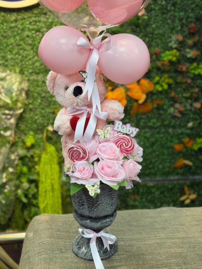 Özel Vazoda Pembe Ayıcıklı Balon